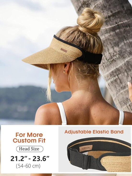 Packable Straw Sun Visor Hat for Women - Summer Beach Ponytail Hat, UPF 80 main image 4